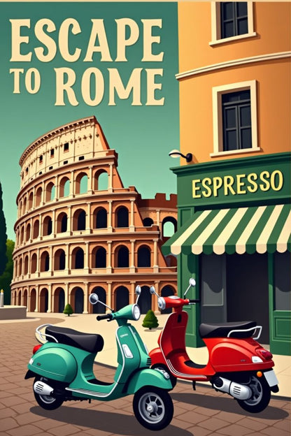 Escape to  Rome vintage Poster