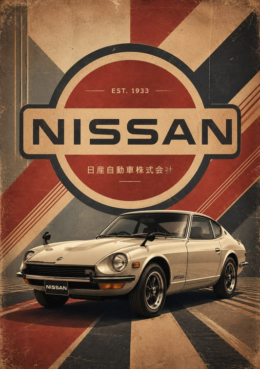 Nissan white vintage car Poster