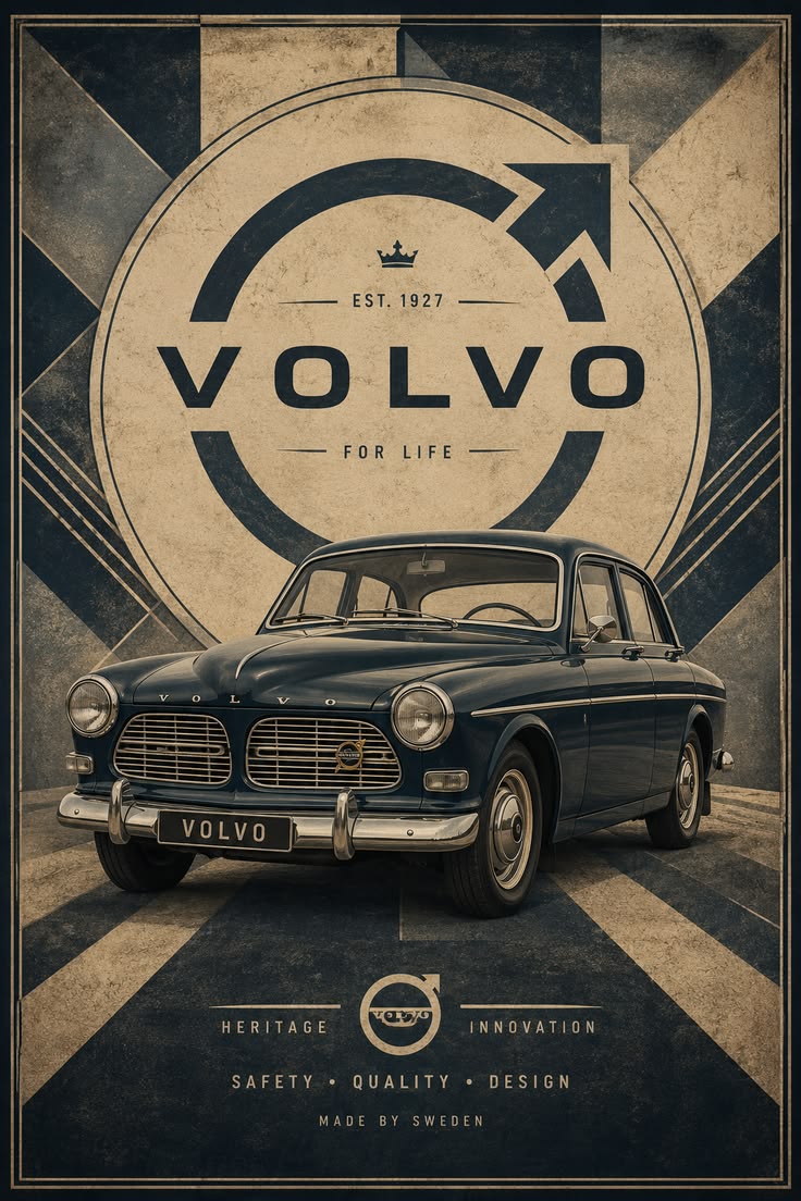 Volvo Old Blue Car Poster