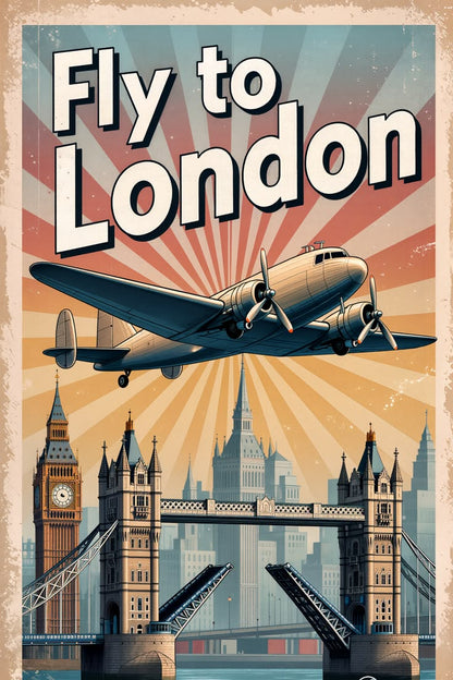 Fly to London Vintage Poster