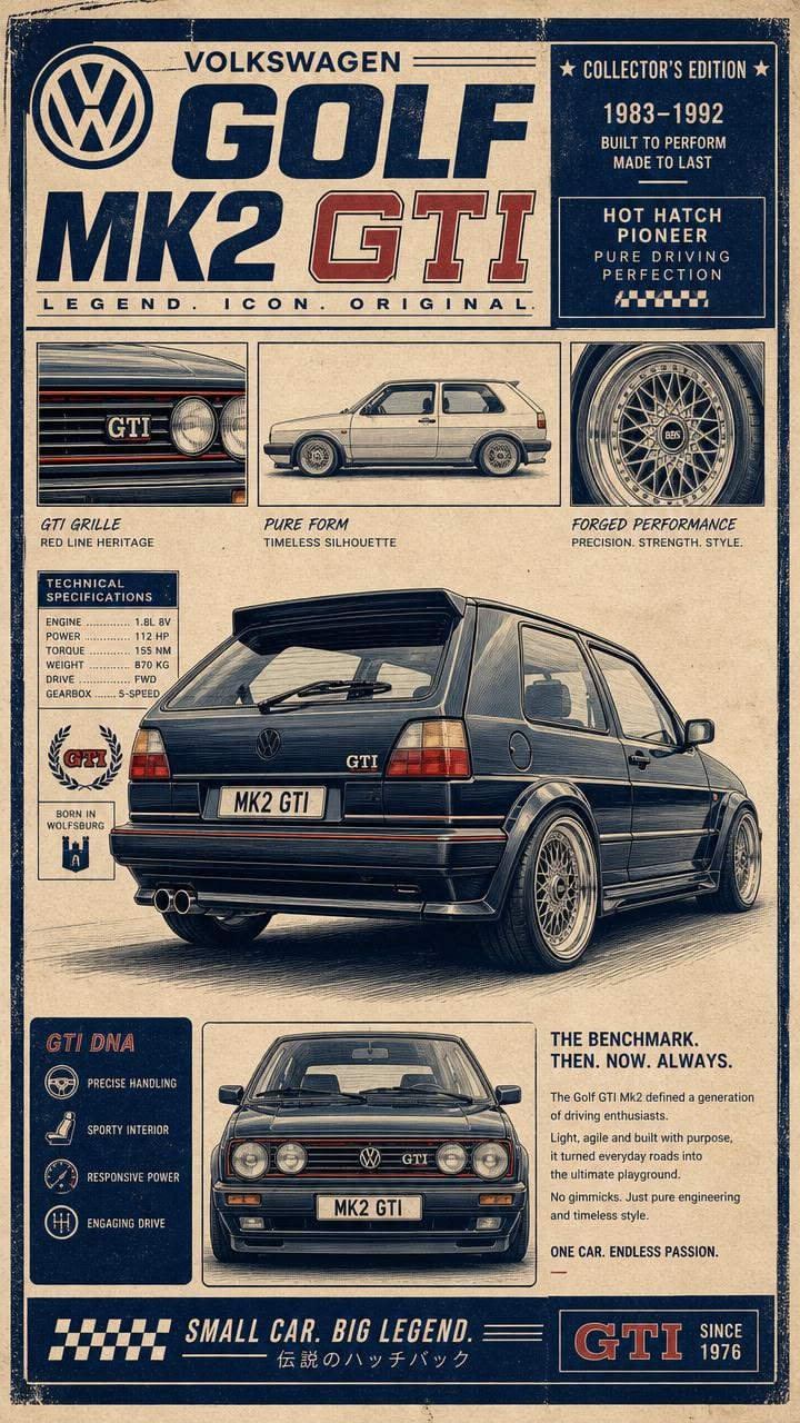 Volks Wagon Golf mk2 GTI Poster