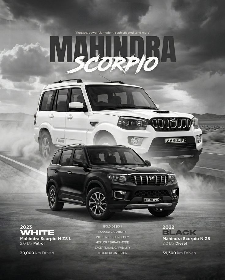 Mahindra scorpio Black and white Poster