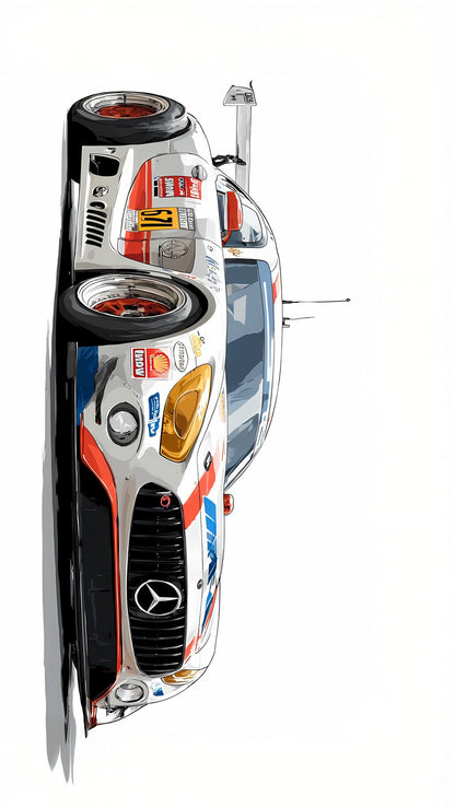 Benz Race car cartoon poster white